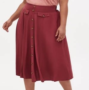 Red High Waist Midi Skirt